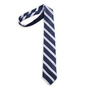 TOMMY HILFIGER navy light blue diagonal stripe two-tone 100% silk neck tie